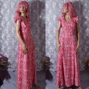Vintage 60s Hawaiian Maxi Dress 1Size Large 1960s Retro Tiki Island Vacation